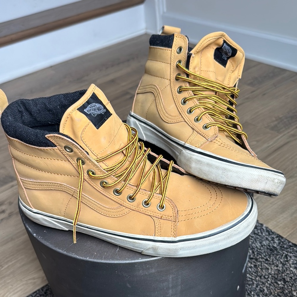 Vans Tan and Black High-Top Sneakers